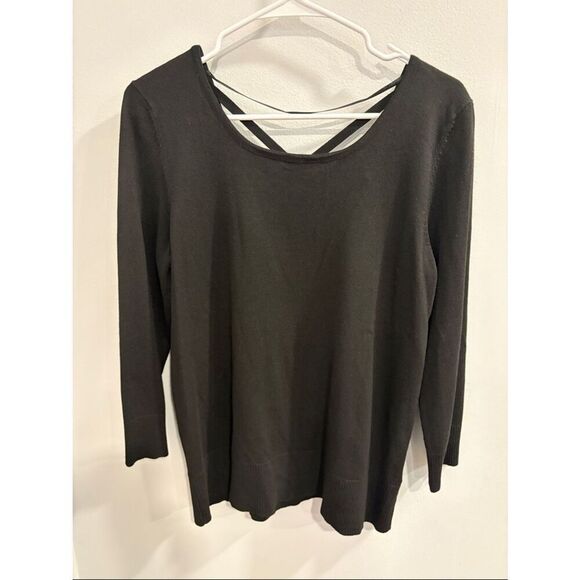 Cable & Gauge Tops - Cable & Gauge Black Long Sleeve Top with Crisscross Back